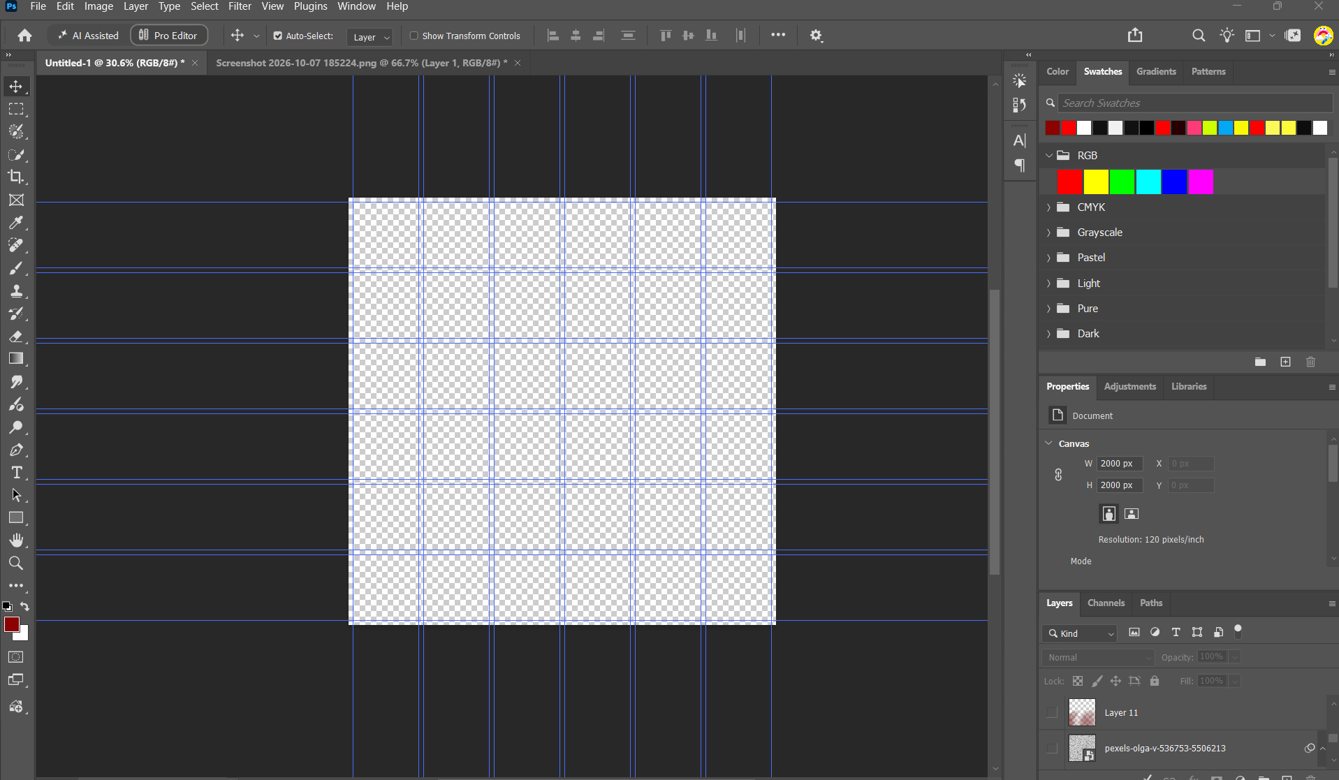 Photoshop canvas with 6 by 6 grid