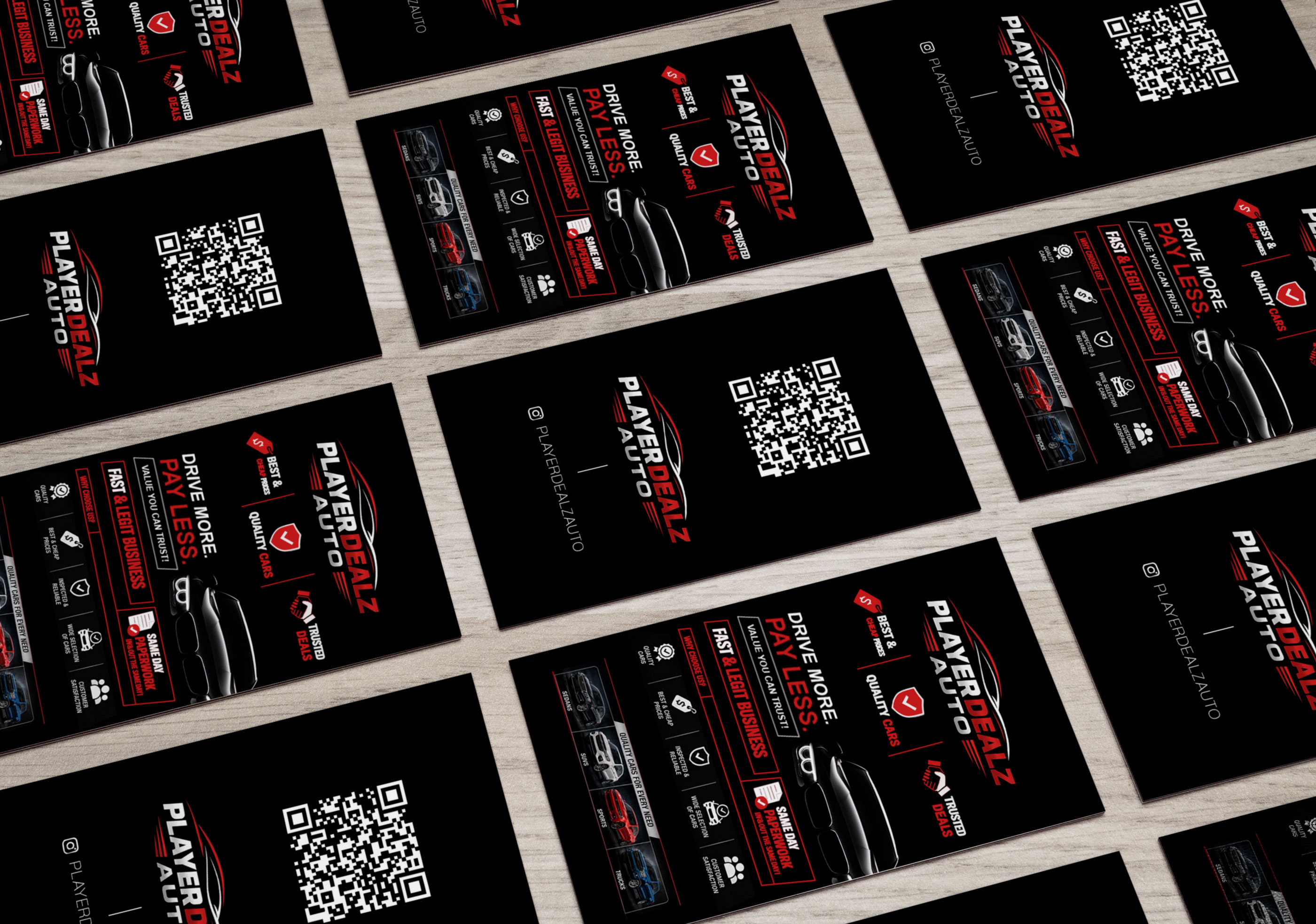 Player Dealz Auto business card design